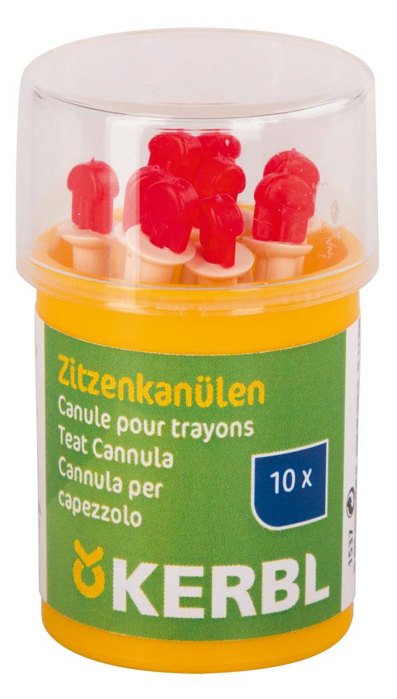 Zitzenkanüle in gelbem Behälter mit grünem Aufkleber