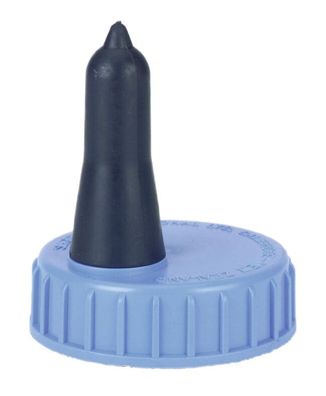 Der blaue Schraubdeckel mit schwarzem Sauger für die Speedy Feeder Kälberflasche