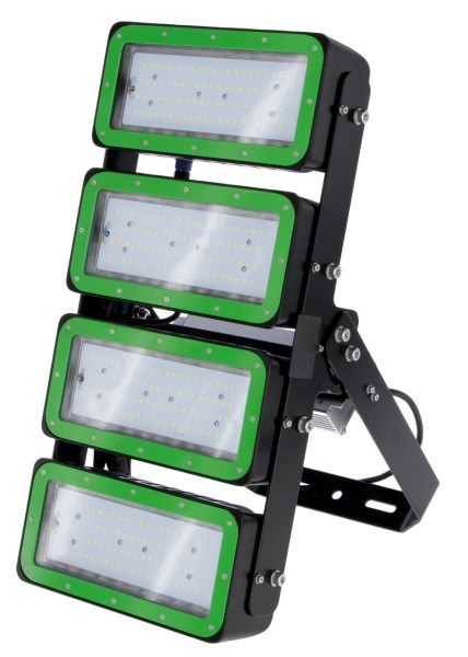 Die Kerbl LED-Leuchte MultiLED pro mit schwarzem Gestell und  4 Modulen mit grünem Rahmen