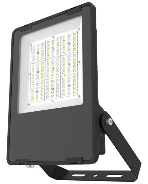 Das 100 W Kerbl LED-Flutlicht mit schwarzem Gehäuse aus der leicht schrägen Ansicht
