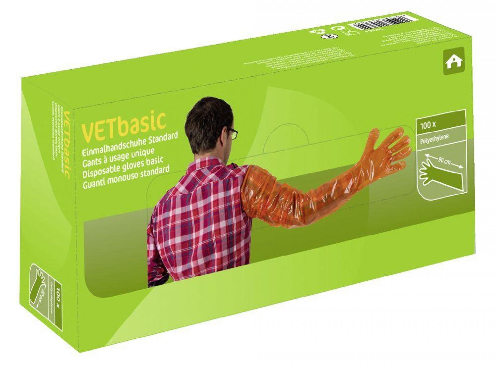 Die grüne Verpackung der Veterinär-Einmalhandschuhe VETbasic von Kerbl