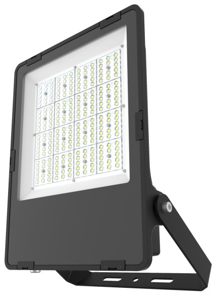 Das dimmbare 200 W Kerbl LED-Flutlicht mit schwarzem Gehäuse aus der leicht schrägen Ansicht