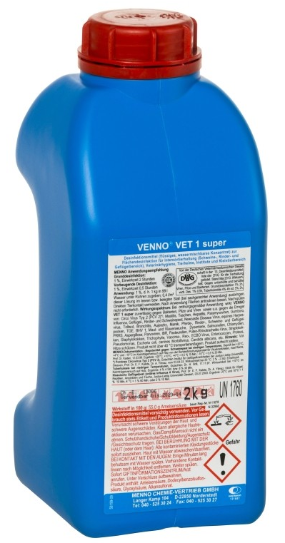 Die blaue 2 kg Flasche mit rotem Deckel mit Venno Vet 1 super von Menno
