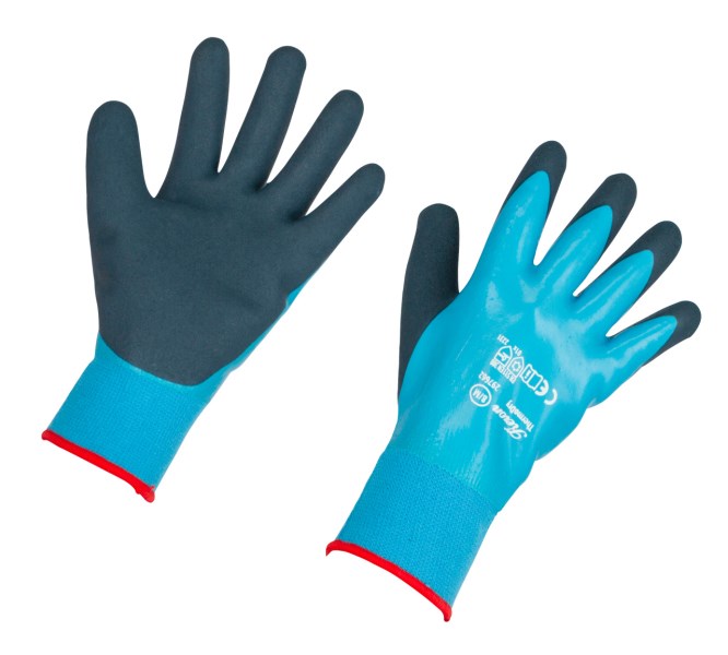 2 Winterhandschuhe mit hellblauer Oberseite und dunkler Unterseite