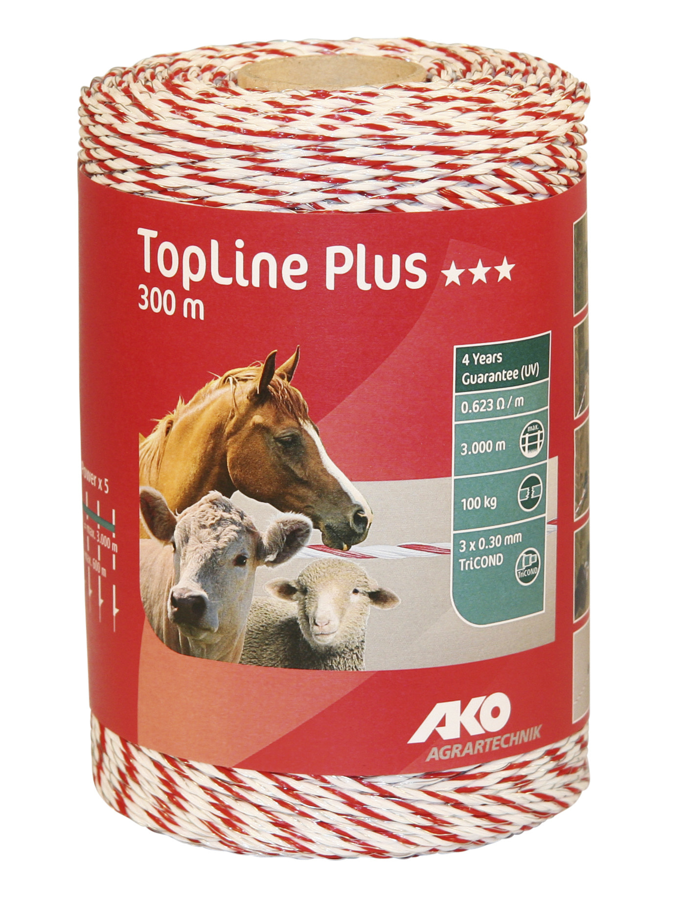 Weidezaunlitze TopLine Plus, weiß/ rot - 300 m