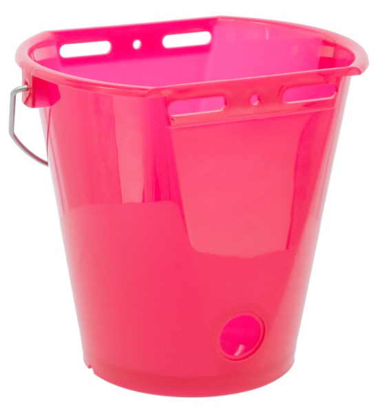 Der rosa transparente Tränkeeimer mit schwarzer Skala von 2 bis 8 Liter