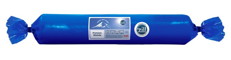 Zill Silofolie aufgerollt und verpackt in blauer Folie mit zugeschnürten Enden