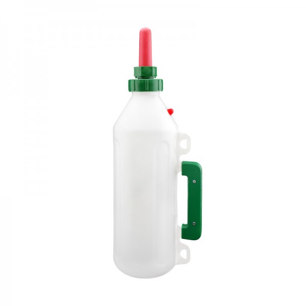Die 4 Liter Gewa Gelle Kälber Milchflasche mit grünem Griff & Schraubdeckel sowie rotem Sauger  & selbst regulierenden Luftloch