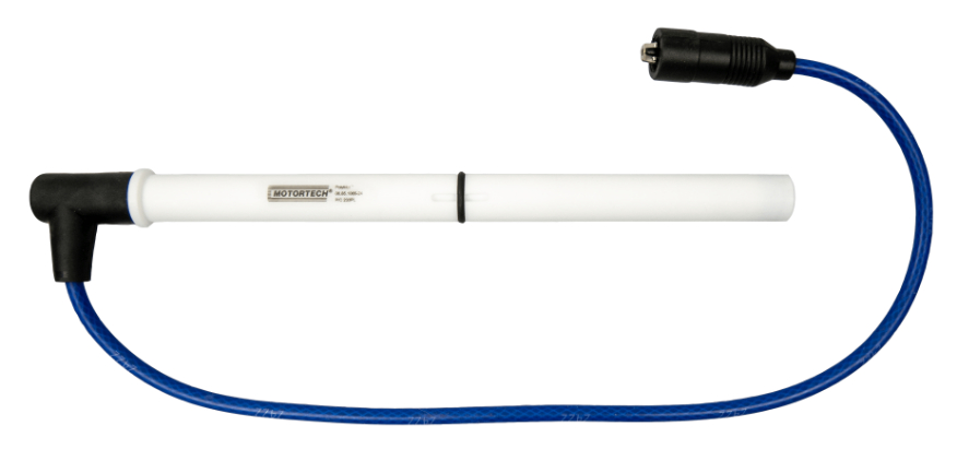 weiße Zündleitung mit blauem Kabel und schwarzem Stecker 