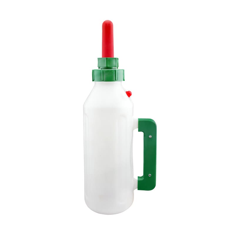 Die 2 Liter Gewa Gelle Kälber Milchflasche mit grünem Griff & Schraubdeckel sowie rotem Sauger  & selbst regulierenden Luftloch