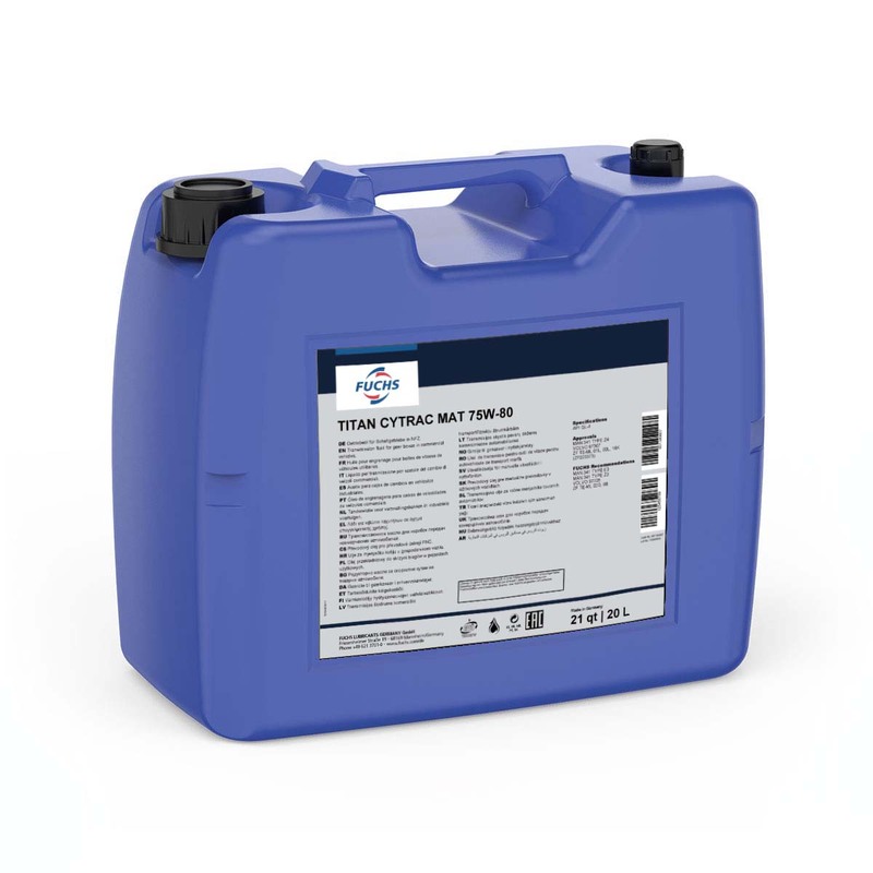Blauer 20 Liter Kanister mit Fuchs Getriebeöl TITAN CYTRAC MAT 75W-80