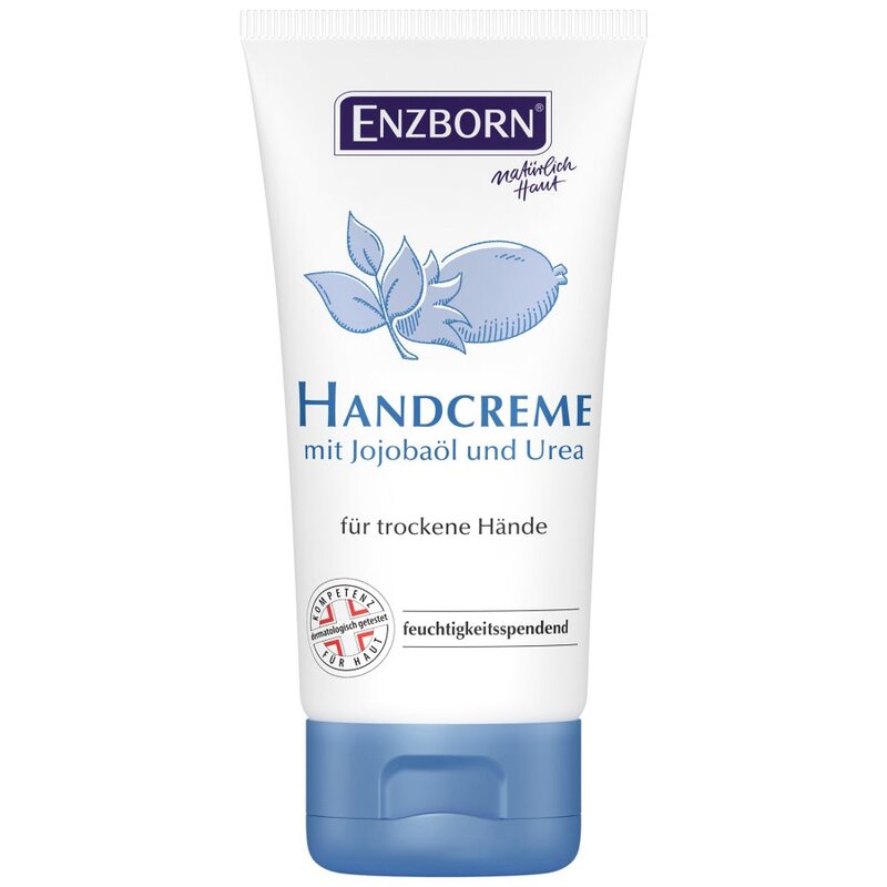 Weiße Tube Enzborn Handcreme mit blauem Deckel