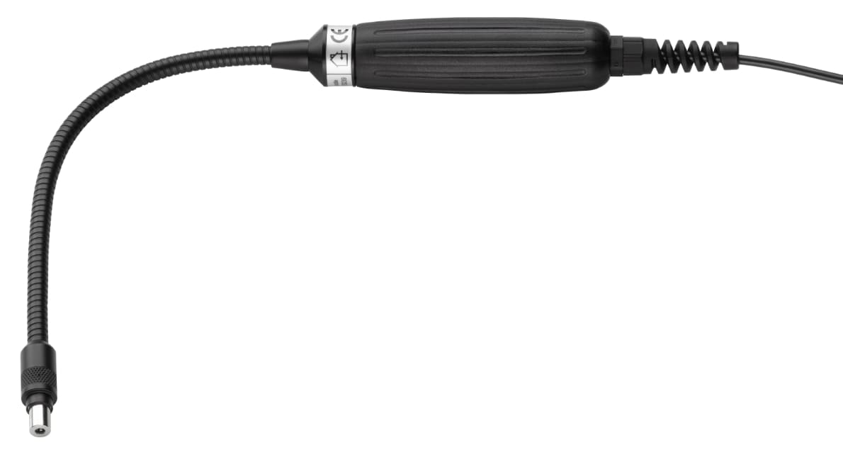 schwarzes Kabel mit Detektorsonde und silbernem Anschluss