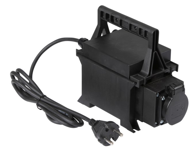 24 Volt Schutztrafo in schwarz mit Kabel