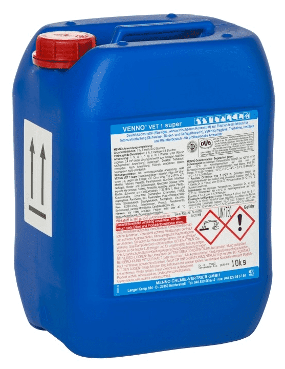 Der blaue 10 kg Kanister mit rotem Deckel mit Venno Vet 1 super von Menno