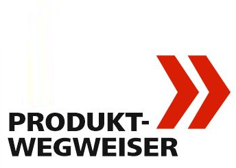Produktwegweiser mit rotem Doppel-Pfeil