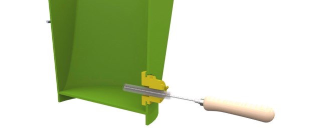 Der Kerbl Eimer und das Hygieneventil im Querschnitt zur Veranschaulichung einer Reinigung mit einer Rundbürste 